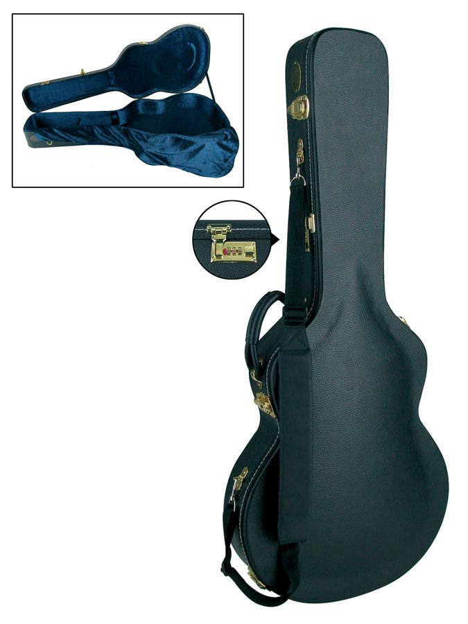 Traditional Pro Deluxe case for 335-model guitar, wood, arched, with lock and shoulder strap