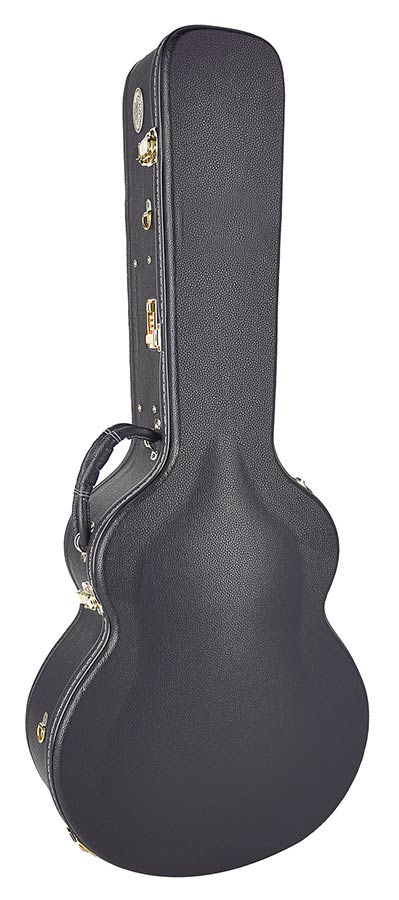 Traditional Pro Guitar case, wood, arched, with lock and shoulder strap, shaped model, jazz 18 inch