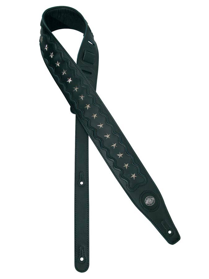 Buffalo Biker Series Guitar strap, top quality leather, black, with chrome stars