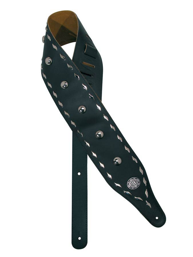 Biker Series Guitar strap, 4 inch wide, black, with buttons