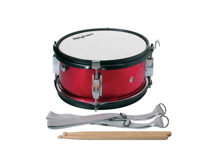 Junior marching snare drum, with belt, 12 inch, 7 inch deep, red