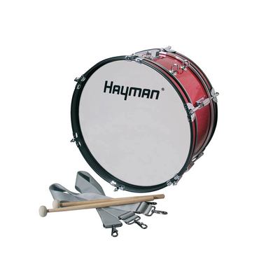 Junior marching bass drum, red, with straps, 16 inch, 7inch