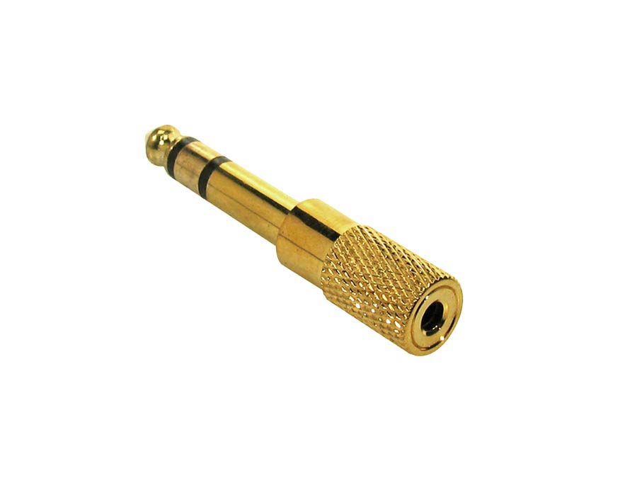 Adaptor, 3,5mm jack female stereo, 6,3mm jack male stereo, gold metal