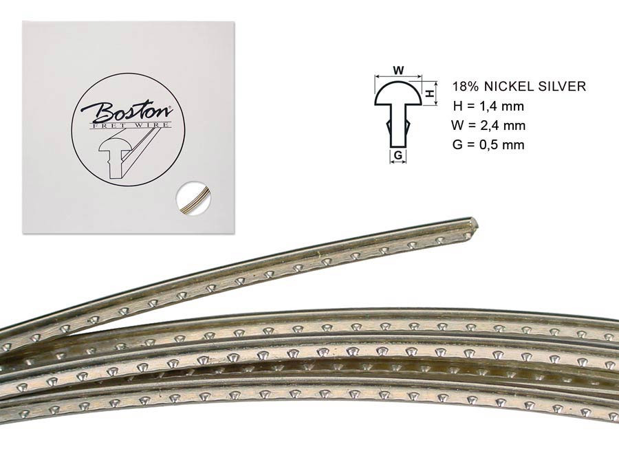 Fretwire, 5 m., 18% nickel silver, h=1,4 w=2,4 g=0,5mm, alternative for 6105, narrow jumbo