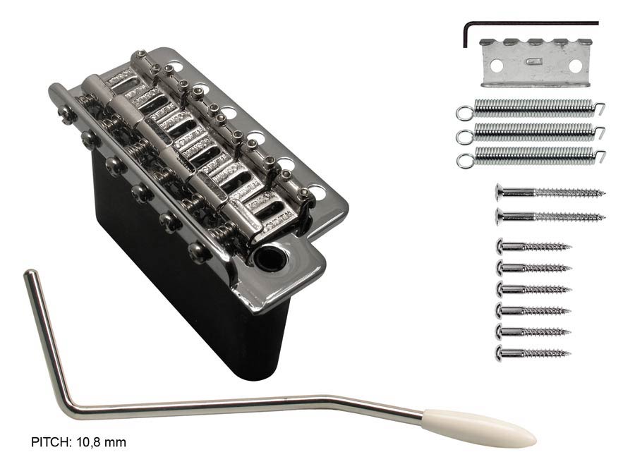 Tremolo, pitch 10,8mm, with screws, zinc block, chrome