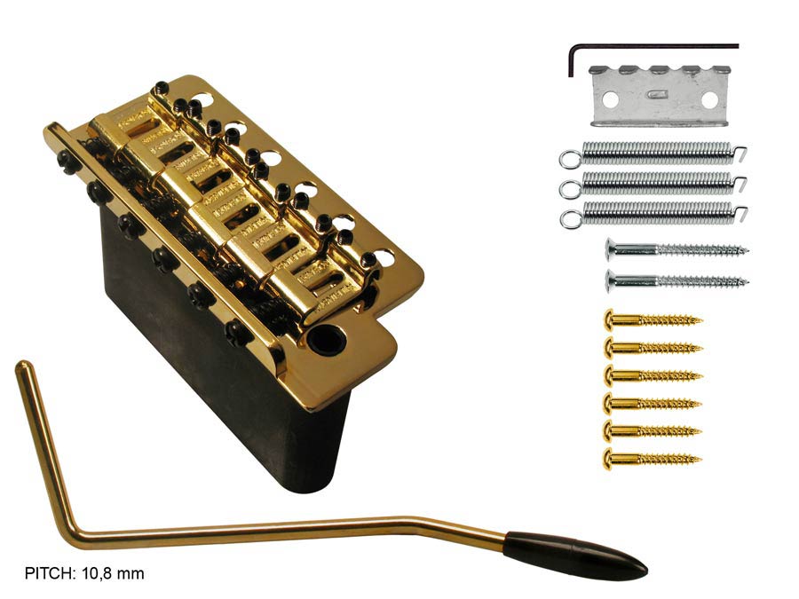 Tremolo, pitch 10,8mm, with screws, zinc block, gold