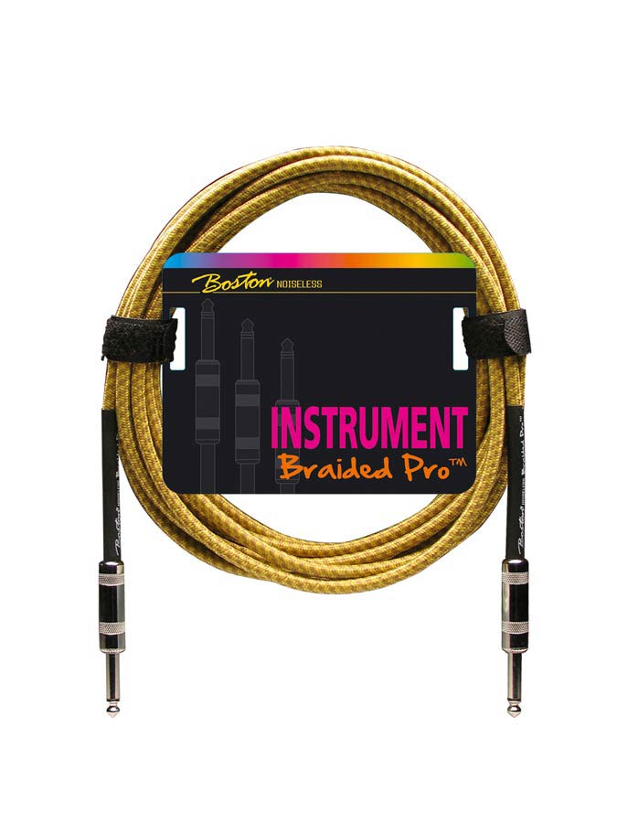 Braided Pro Instrument cable, vintage yellow, 2 x jack metal, 3 meter