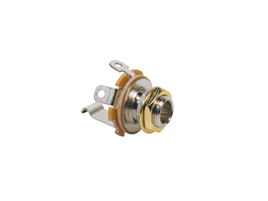 Chassis connector jack, 6,3mm, 2-pole, M9, gold, thread in chrome