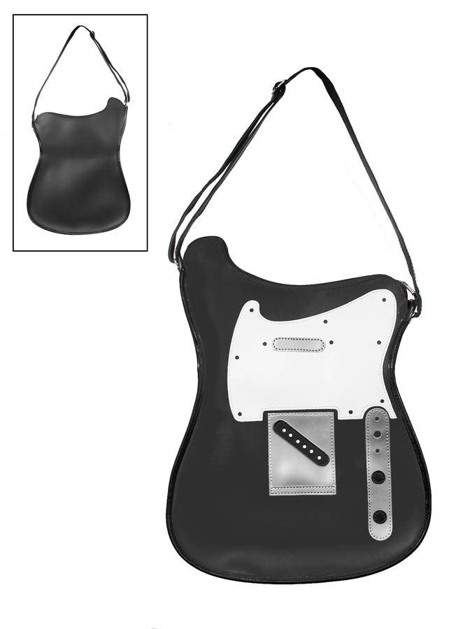 guitar shape shoulder bag, vinyl, Teaser model, black and wh