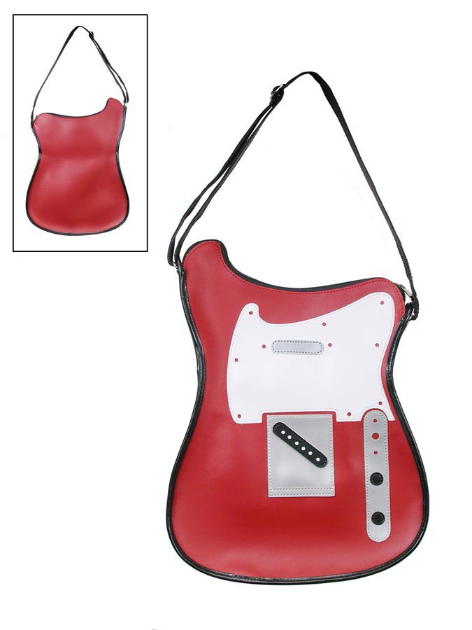 guitar shape shoulder bag, vinyl, Teaser model, red and whit