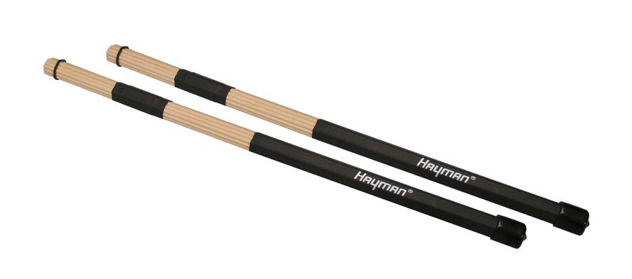 Drum rods, black handle, 19 rods, rubber ring, length 400 mm., head diameter 15 mm., wood