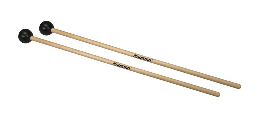 Xylophone mallets, 380 mm. maple handle, pair, 30 mm. soft rubber head, black