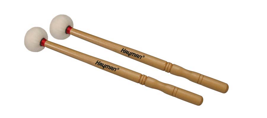 Timpani mallets, 335 mm. maple handle, pair, 45 mm. wood core head, wool felt