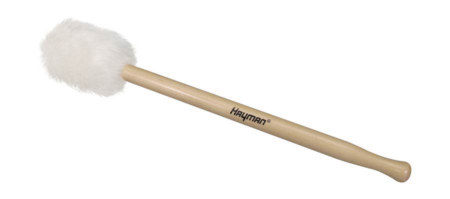 Bass drum mallet, 410 mm. maple handle, 64 mm. soft wood core fur head