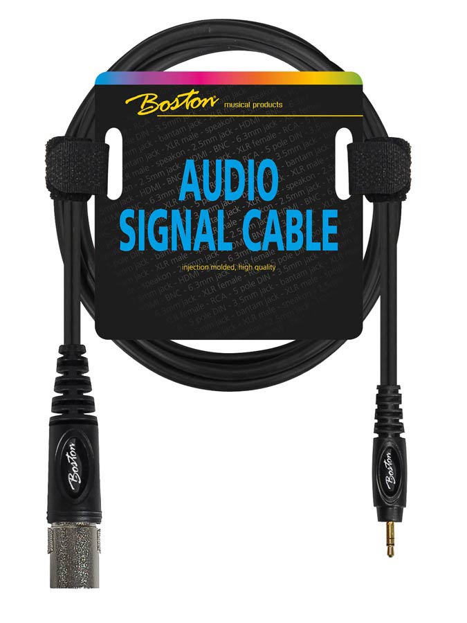 Audio signal cable, XLR male to 3.5mm jack stereo, 1.50 meter