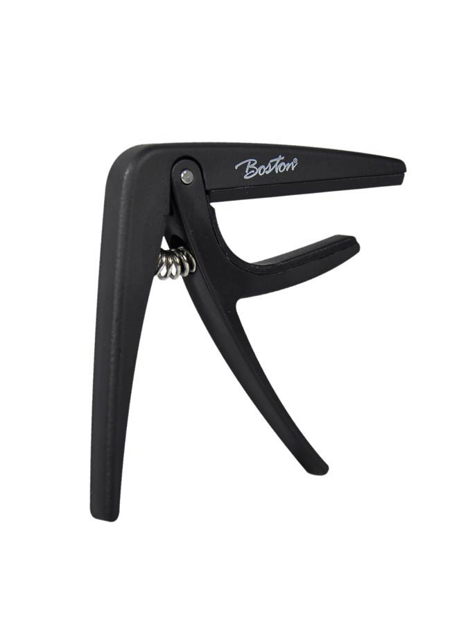 Spring loaded capo for classic guitar, black