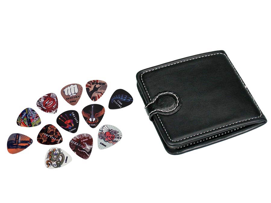 Pick pouch, black, PVC, with 12 celluloid picks