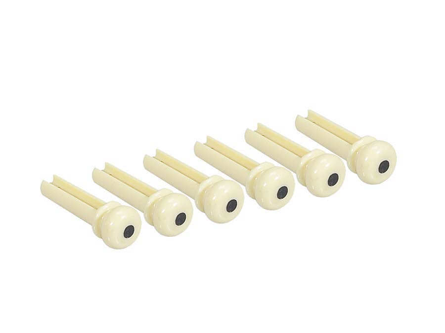 Bass bridge pins, plastic, 6-pack, ivory with pearloid dot