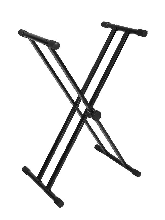 Keyboard stand, black, XX-model, twist lock, bolt-on tiers, compact packaging