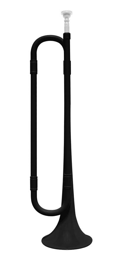 bugle trumpet, plastic, length 50cm, black body and white mo