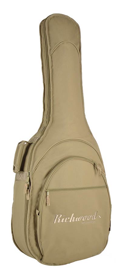 Richwood Master Series Deluxe gigbag D/G-shape, 27mm padding, synthetic fleece lining, multiple pockets, sahara dawn