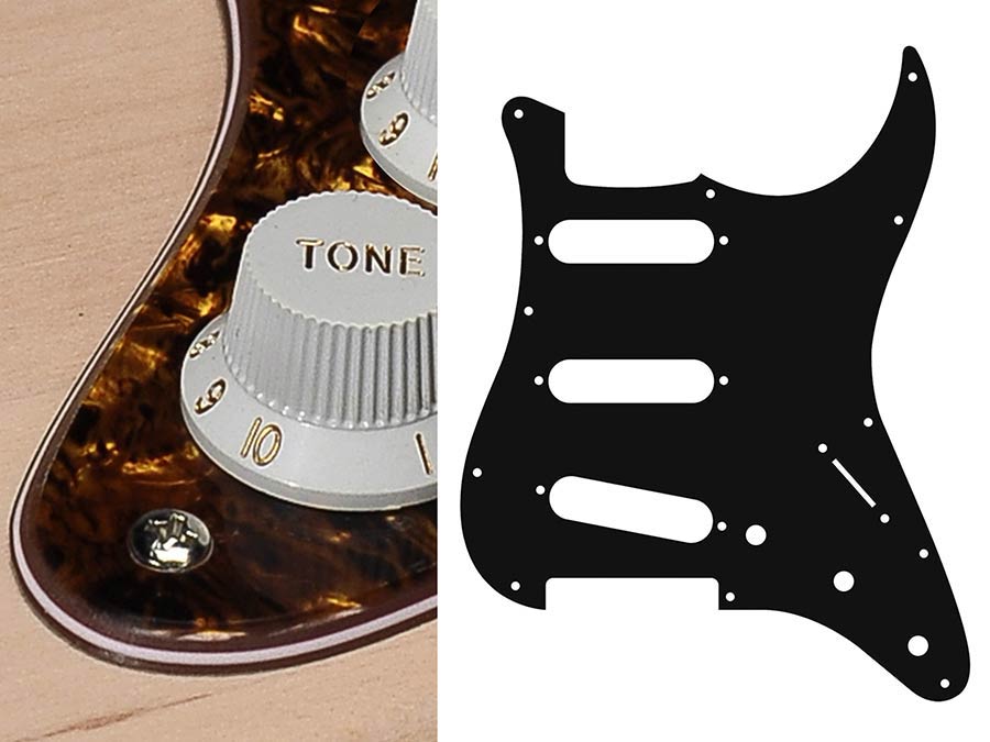 Pickguard, Stallion, standard, SSS, 3 pot holes, 3-5 switch, 4 ply, tortoise brown pearl