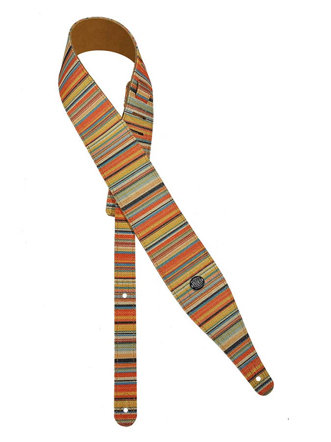Peace Series Guitar strap, linen colourfull design with suede back, rainbow stripes