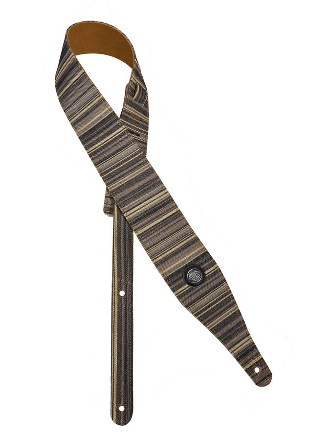 Peace Series Guitar strap, linen colourfull design with suede back, jeans stripes