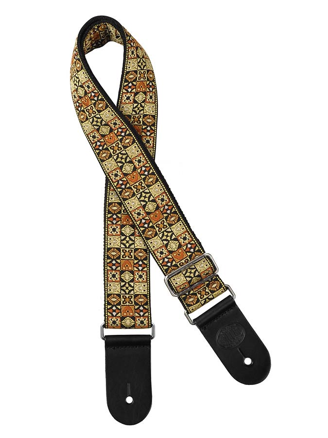 Gaucho guitar strap, 2” jacquard weave, gold mosaic
