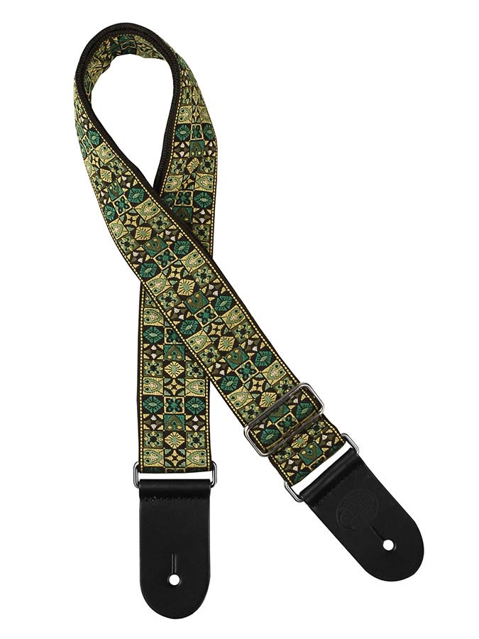 Gaucho guitar strap, 2” jacquard weave, green mosaic