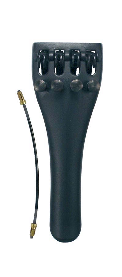 Violin tailpiece, 4/4, synthetic, black, with 4 finetuners