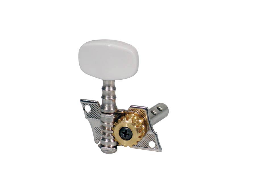 Machine heads for ukulele, guitar model, double drilled metal shaft, plastic buttons, set of 4