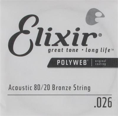 Elixir E13126 80/20 Poly .026 Single String