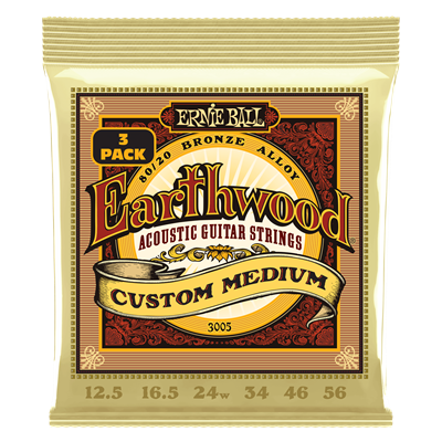 Ernie Ball Earthwood  80/20 Bronze Custom/Medium 12.5-56 (3 Set Pack)