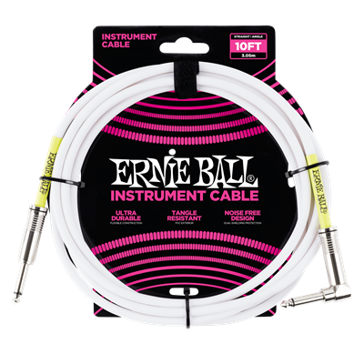 Ernie Ball Instrument Cable Straight Angled White 10Ft