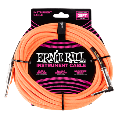 Ernie Ball 25Ft Straight-Angle Braided Neon Orange