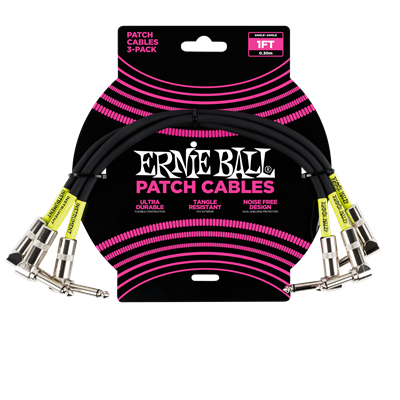 Ernie Ball 1Ft Patch Cable 3Pack Black