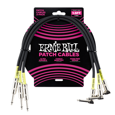 Ernie Ball 1.5Ft Straight-Angle 3Pack Patch Cable Black