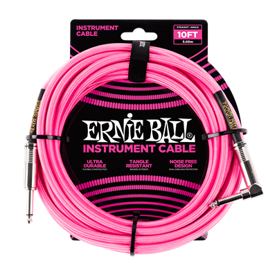 Ernie Ball 10' Braided Straight/Angle Cable - Pink