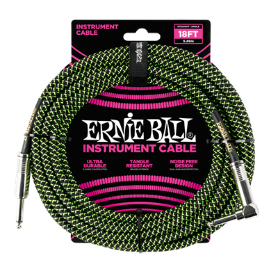 Ernie Ball 18' Braided Straight /Angle Cable - Black/Green