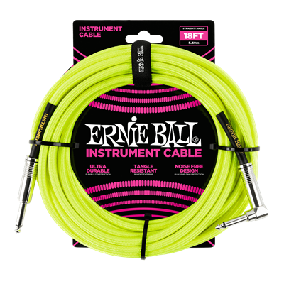 Ernie Ball 18' Braided Straight/Angle Cable Yellow