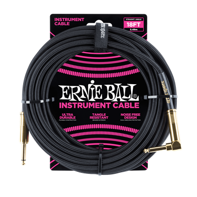 Ernie Ball 18' Braided Straight/Angle Cable - Black(Gold)