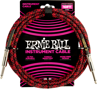 Ernie Ball 10Ft Braided Straight-Straight Red Black